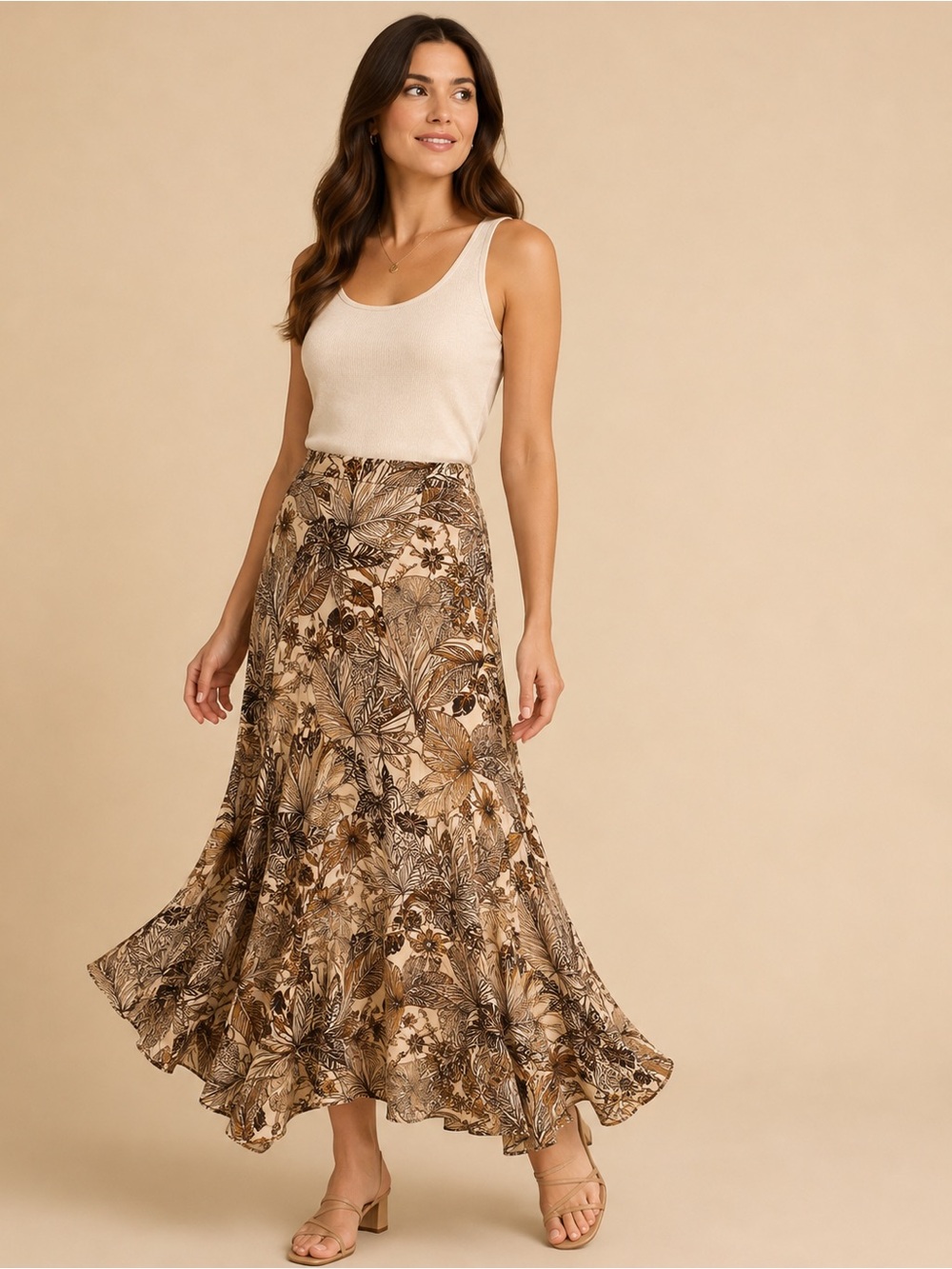 KATE HILL Silk Skirt , Women’s size 6, Low-High, Floral print with sequin detail
